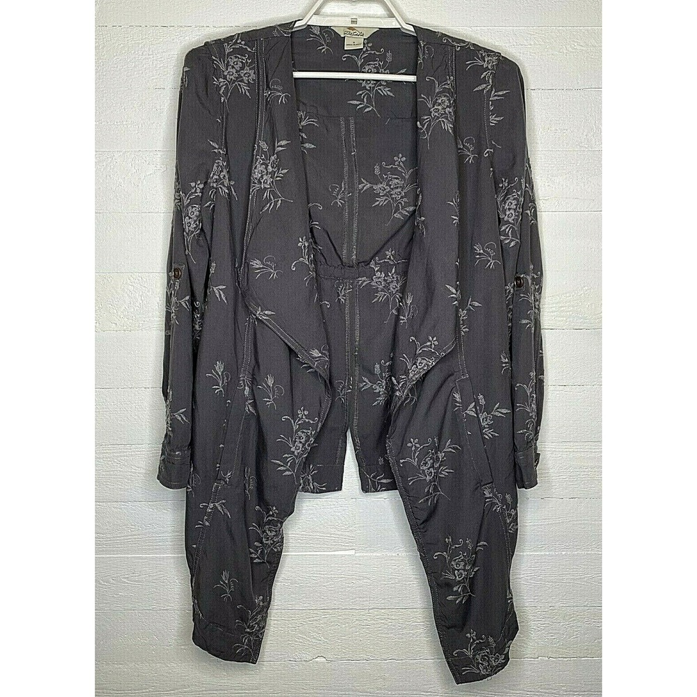 Bob Timberlake Cardigan Top Small L/S Gray Embroidered‎ Floral Detail Pockets